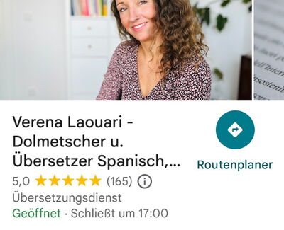 Google-Profil von Verena Laouari – beeidigte Übersetzerin und Dolmetscherin für Spanisch, Italienisch und Deutsch mit Kundenbewertungen